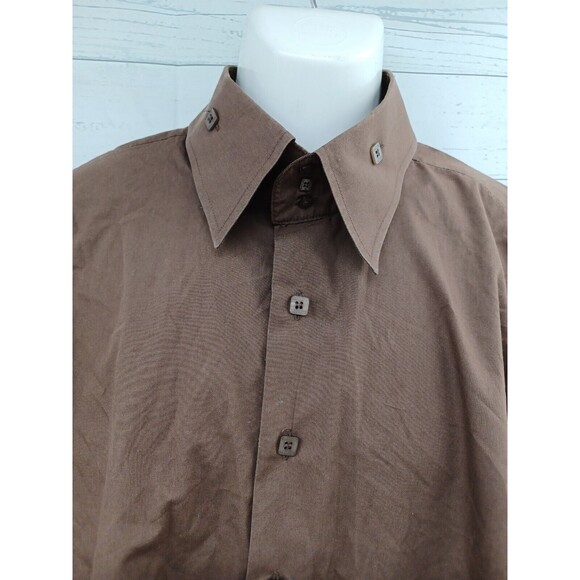 Manzini Brown Dress Shirt Mens XL Button Front French Cuff Embroidery Eagle - Picture 2 of 12